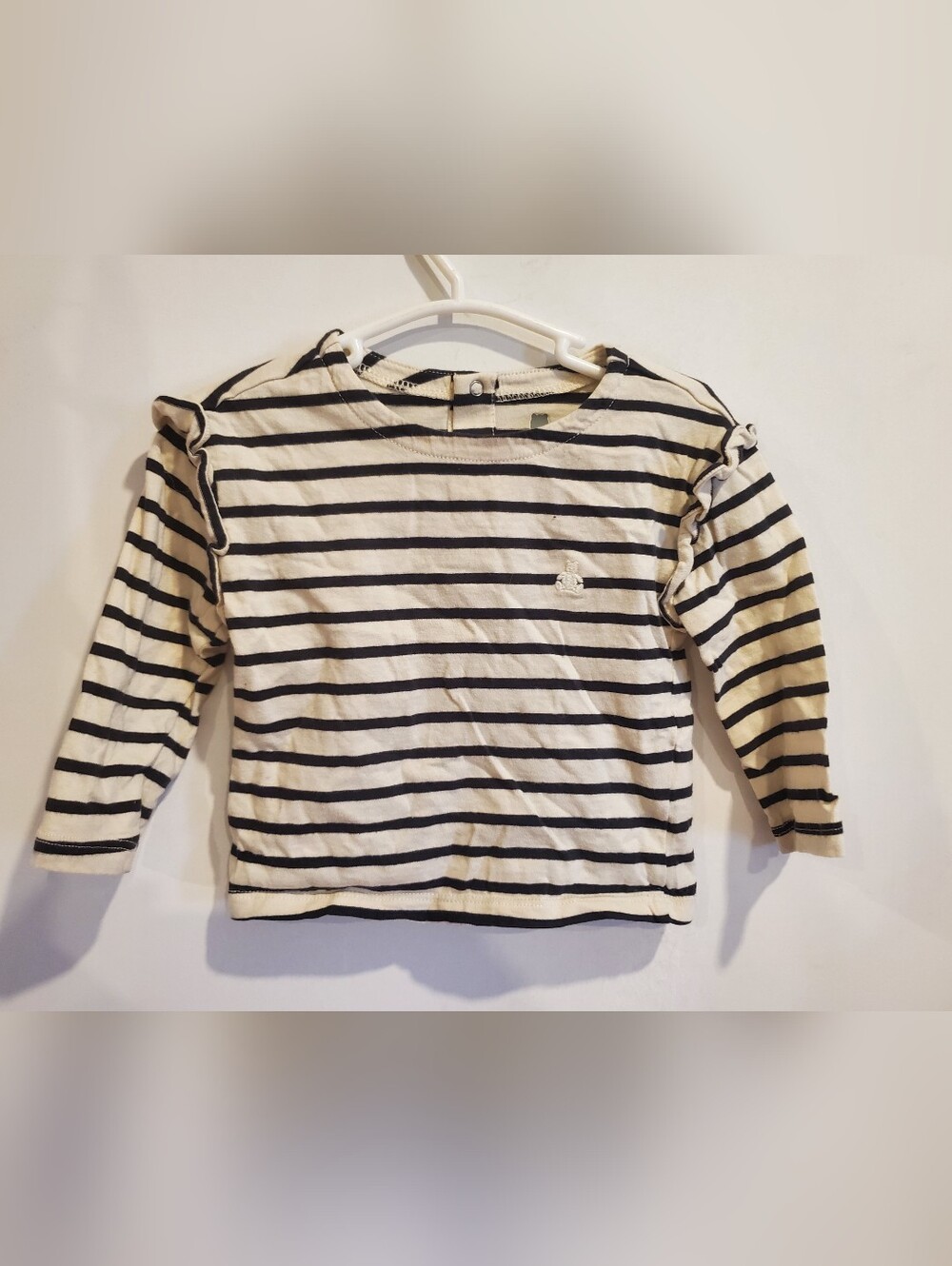 Kids Striped Long-Sleeve Top - Black & White Flutter Sleeve